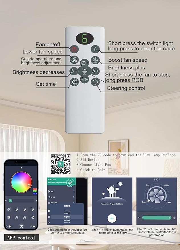 52 inch Ceiling Fan with Light, 6 Speeds Reversible Low Profile Ceiling Fan with Light and Remote/APP Control, 3 Color Temp+Dimmable RGB, 8 Blades, Flush Mount Quiet Ceiling Fans, Brown