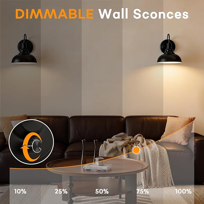 Lightess Dimmable Wall Sconces with Switch, Industrial Gooseneck Wall Light with Dimmer, Black Wall Mounted Bedside Lamps Set of Two
