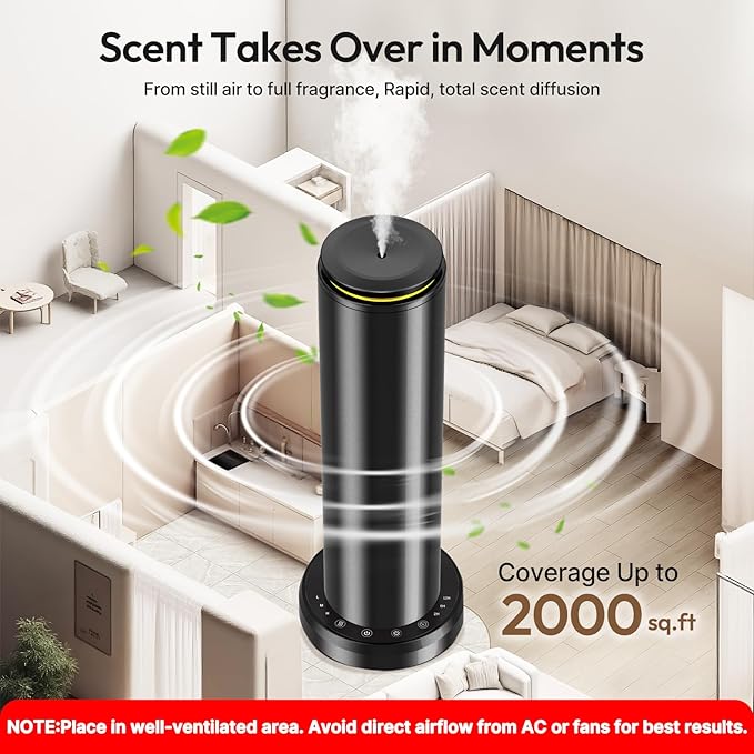 Waterless Scent Diffuser Starter Kit - 2000 Sq Ft Coverage,Hotel Collection Diffuser with Remote/LED Light,Suitable for Home, Office, Hotel