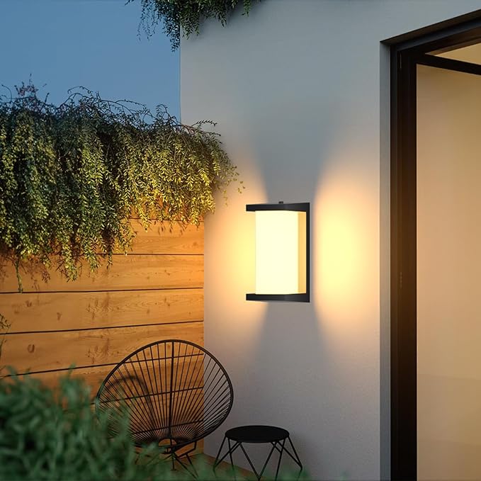 2 Pack Dusk to Dawn Outdoor Wall Lamp Porch Lights,3 Color Modern Exterior Lighting Fixtures,Outdoor Waterproof for Front Porch Light,LED Wall Mount Sensor Outside Lights for House,Garage,Yard