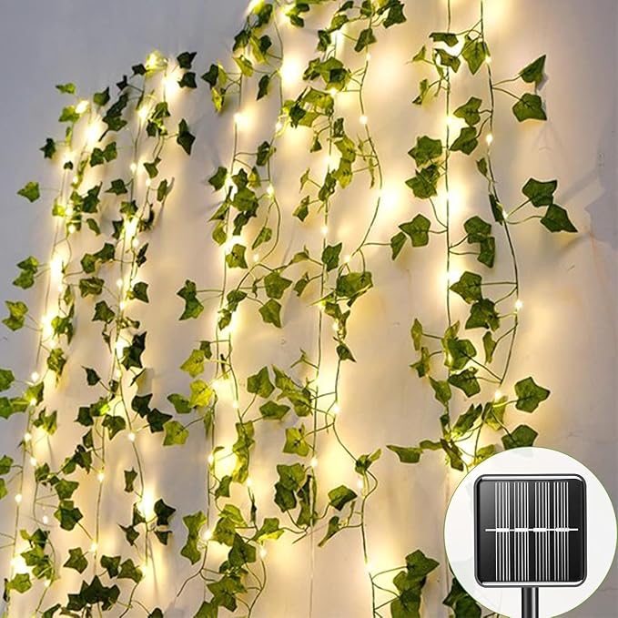 Outdoor Solar Fairy Lights, 39.3ft Ivy Fairy Lights with 120 LED String Lights, Solar Vine Lights Outdoor Weatherproof, 8 Modes Leaf Light for Garden, Balcony, Patio, Room Decoration