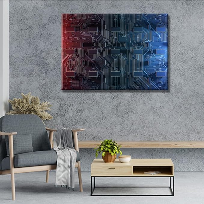 Digital Dynamic Wallpaper Wall Art for Living Room Abstract Computer Motherboard Picture for Bedroom Office Home Decor Wall Decorations Electronic PC Framed Wall Decor 20x28 INCH