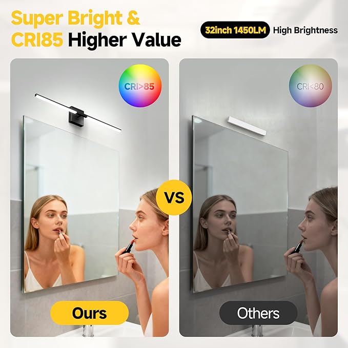 Vanity Lights 32 inch, 4-Level Brightness Built-in Dimmer, 18.5W Dimmable 5CCT Bathroom Light Fixtures Over Mirror, Black Vanity Lights for Bathroom Mirror Bedroom-FCC & ETL Certified