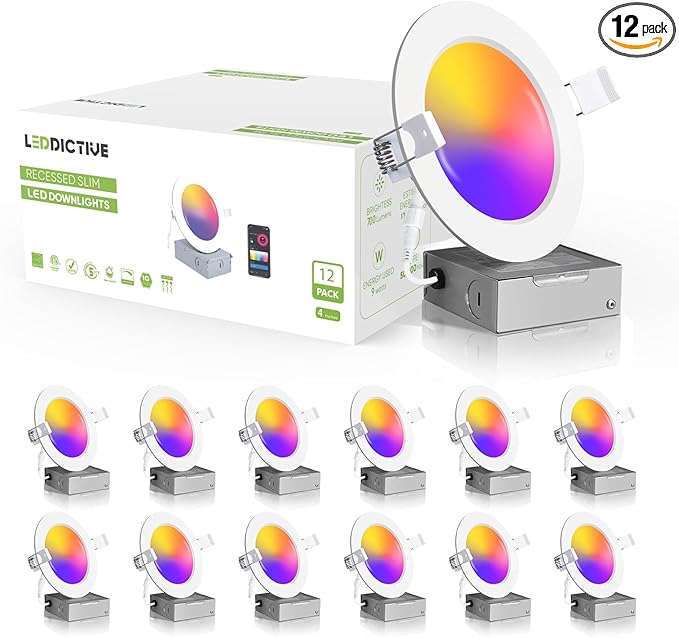 12 Pack Smart Recessed Lighting 4 Inch, 4 Inch LED Recessed Lights 9W 700LM, Smart Downlight with Junction Box Compatible with Alexa/Google Assistant and Siri - ETL and Energy Star Certified