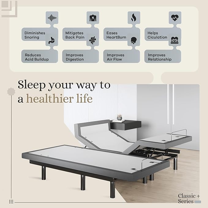 Sven & Son Harmony Adjustable Bed Base, Head and Foot Lift, Massage, Under-Bed Lights, USB, Memory, Zero Gravity Smart Frame - Split King