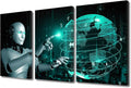 TUMOVO 3 Panels Canvas Wall Art - Robot Canvas Wall Art AI Paintings Canvas Print Large Wall Decor AI Intelligence Pictures Modern Artwork for Wall Decorations Framed Ready to Hang, 36" Wx24 H