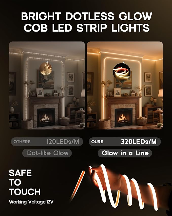 COB LED Strip Lights Daylight White 6000K,12V 16.4ft IP67 Waterproof High CRI 95Ra+ Super Bright,Flexible Boat Lights for Fishing Night Outdoor Bathroom Swimming Pool(Power Supply Not Included)