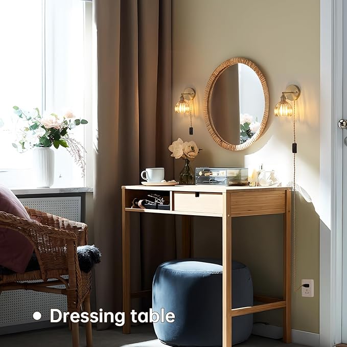 Plug in Wall Sconce, Amber Tulip Glass Lampshade Wall Light Plugin Corded for Bedside Bedroom Doorway, 2 Pack