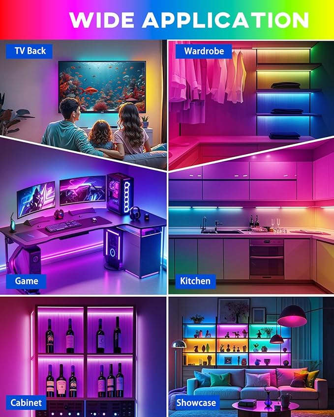 LED Strip Lights 4 Pre-Cut RGB Led Light Strip With APP & Remote Control, Multi-color Music Sync Changing Strip Lights for Cabinets Shelf Closets TV Backlight Kitchen Bedroom, With Power Adapter