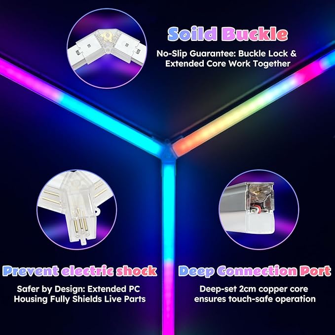 Hexagon Garage Lights RGB - Multicolor LED with Dimming,Speed Control, Perfect for Gaming Setups, Home Bars, Music Studios, DIY Home Gym Lighting