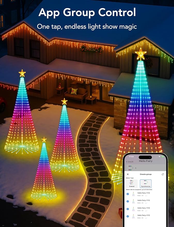 Popotan Smart RGB Christmas Cone Tree, 7FT 295 LED Lighted Christmas Tree App Control, Color Changing Outdoor Christmas Tree with Lights, Prelit Xmas Tree Music Sync Waterproof for Indoor Outdoor