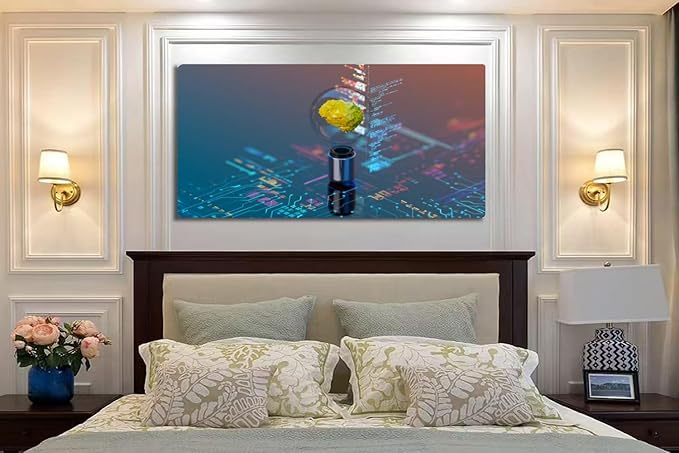 Wibinuki Wall Art Wall Decor Wall Paintings Artificial Intelligence, innovions and new technology. brain inside for Living Room Bedroom Bathroom Home Decor Can Be Hung Directly 20"x 40"