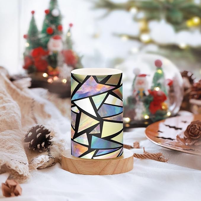 Iridescent Triangles Abstract Flameless Candles Color Changing LED Candles with Remote Control Battery Candles for Outdoor and Indoor Home and Room Decoration, 3'' x 4''/5'' Set of 2 Pieces