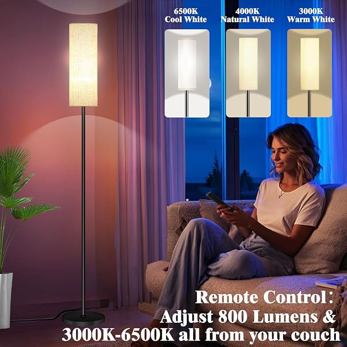 Smart LED Floor Lamp with APP Control & RGB Colors - Dimmable Standing Lamp for Living Room, Bedroom, Gaming - Remote, Timer, 9W Bulb Included, 67" Modern Tall Lamp (C:Black Beige)