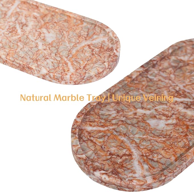 Marble Vanity Tray Organizer - 9.8"x5" Italy Natural Stone Decorative Tray，Jewelry, Perfume & Candle Display Tray，Bathroom Vanity, Dresser Top, Nightstand Decor