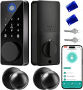 Smart Deadbolt Lock with 2 Knobs, 5-in-1 Keyless Entry Door Lock with Fingerprint, APP Control, Auto Lock, IP54 Waterproof, Temporary Passcode for Front Door