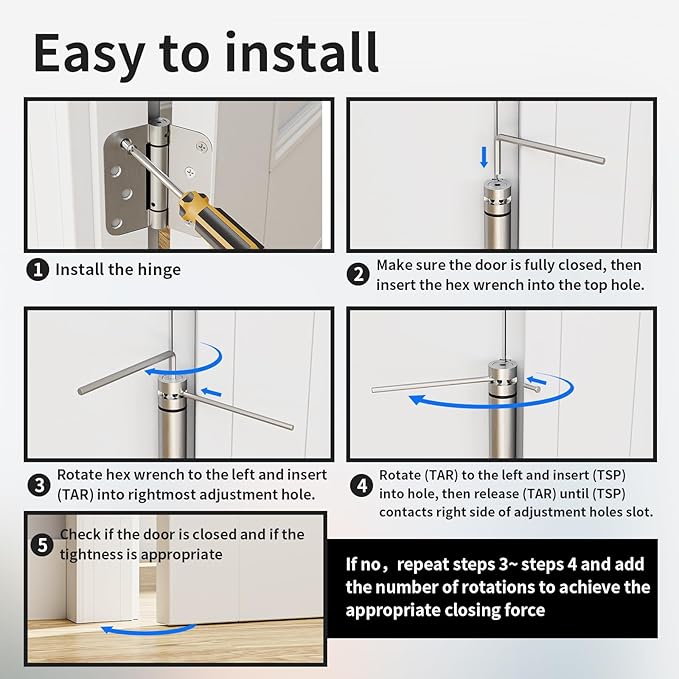 4 Pack Self Closing Door Hinges, 4 Inch Spring Loaded Door Hinges with 5/8'' Radius Corners, Adjustable Tension for Garage, Front, Back Door, UL Listed, Left and Right Hand, Brushed Nickel