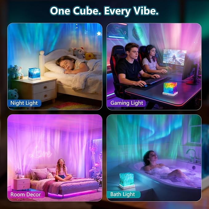 Northern Lights Projector, Cube Aurora Galaxy Projector with Remote, 16 Color Mood Lighting Dimmable Ocean Light, Memory Function, Trendy Cute Stuff for Teen Girls Gifts Bedroom Room