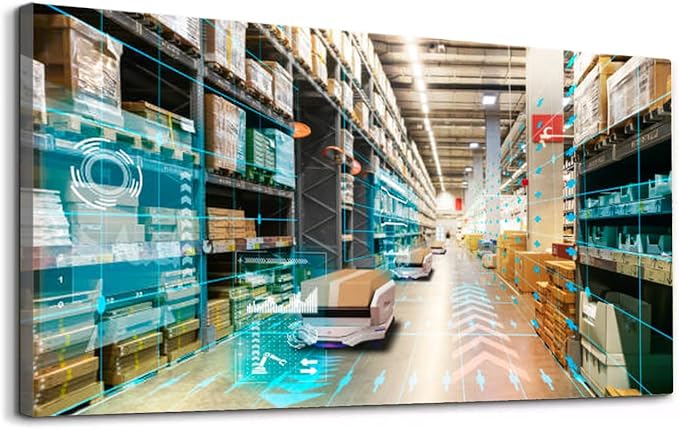 Wibinuki Wall Art Wall Decor Wall Paintings Warehouse management automed robotics,Warehousing and for Living Room Bedroom Bathroom Home Decor Can Be Hung Directly 20"x 40"