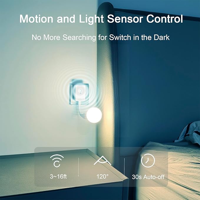 E27/E26 Plug in Light Bulb Socket Adapter Extender with Motion Sensor Switch, Dusk to Dawn Motion Activated for Front Door, Porch, Garage, Basement, Closet, Entrance, Porch, Stairs, Hallway