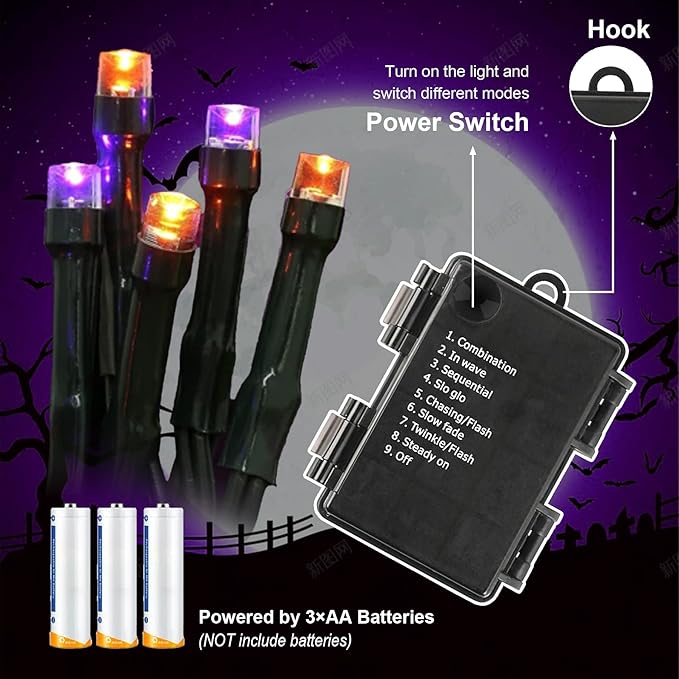 ITICdecor 33ft 100 LED Halloween Lights, Purple & Orange Halloween String Lights Waterproof Battery Operated, 8 Modes Decorative Lights for Indoor Outdoor Party Garden