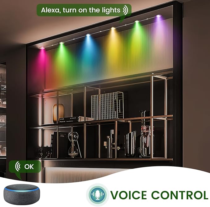 Dream Color Under Cabinet Lights, AIBOO Color Changing Puck Lights Dimmable with Remote Control & APP Control, Music Sync Multicolor Under Cabinet Lighting 24V for Cabinets, Counters, Shelves(15 Pack)