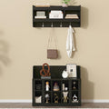 Shoe Storage Bench with Shelves and 4 Hooks, Entryway Hall Tree with Shoe Cabinets with Coat Rack