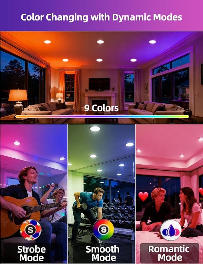 Retrofit LED Recessed Lighting 5/6 Inch, Color Changing, 13W Remote Control, Color Temperature Tunable 2700K-6000K, ETL (6 Pack)