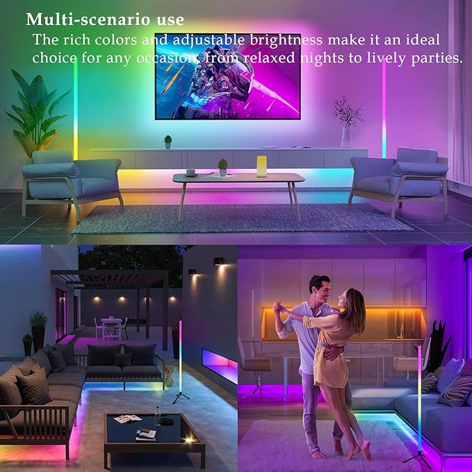 Corner Floor Lamp with Music Sync, Smart Modern LED Corner with Remote Control, RGB DIY LED Lamp Changing Ambience Light, Color Changing Standing Floor Lamp for Living Room Gaming Room