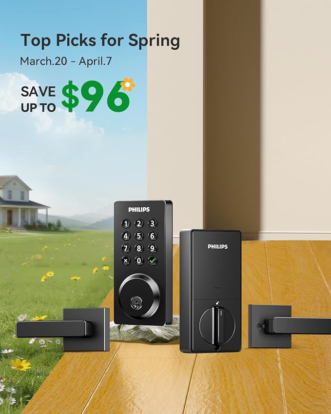 Philips WiFi Smart Door Lock with Handle, Built-in WiFi App Remote Control, Keyless Entry Door Locks for Front Door, Smart Deadbolt Auto Lock, Support Alexa & Google, IP54 Waterproof, Matte Black