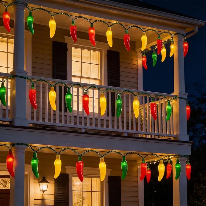 35 LED Red Green and Yellow Chili Pepper Christmas Lights, 18 Ft Green Wire House Decorative Lighting String, for Indoor and Outdoor Party, Kitchen, Living Room, Garden, Patio.