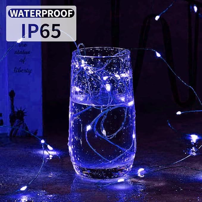 Aogist Led Fairy Lights 3 Modes Battery Operated String Lights Waterproof Silver Wire 7 Feet Firefly Starry Moon Mason Jar Lights for DIY Wedding Party Christmas (Blue, 12 Pack)
