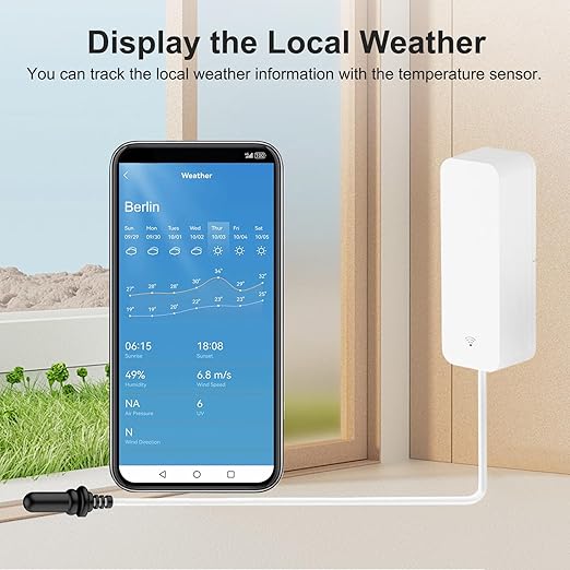 Smart Thermometer Hygrometer with Probe, WiFi Aquarium Temperature Humidity Gauge with App Remote Monitor, Indoor Refrigerator Thermometer Sensor, Data Storage&Export, Compatible with Alexa. 1PCS