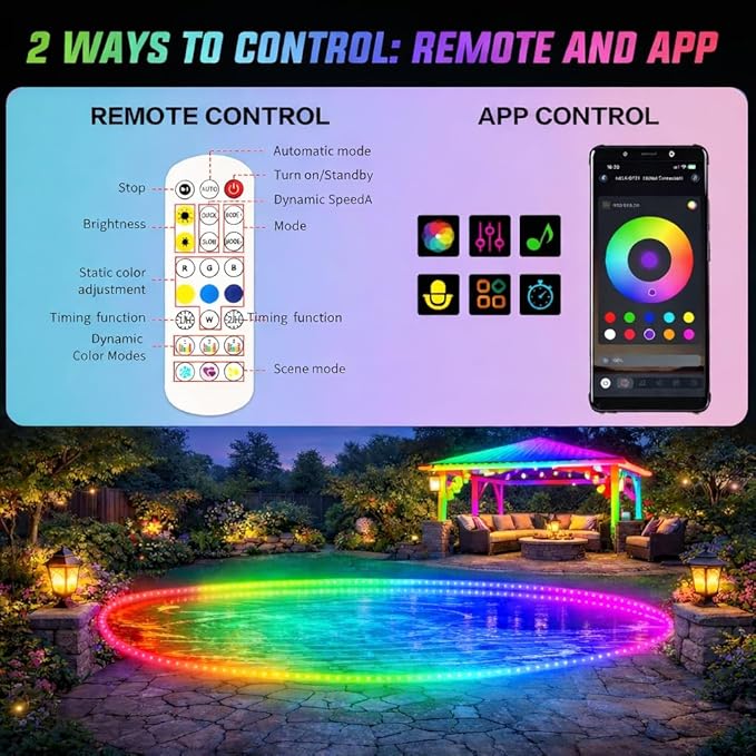 12V RGB+IC Dream Color Chasing Aquarium LED Strip Lights, 10.5FT APP & Remote Control IP68 Fully Waterproof Fish Tank Led Strip Light for RV, Marine, Deck Patio, Pool, Pond, Balcony