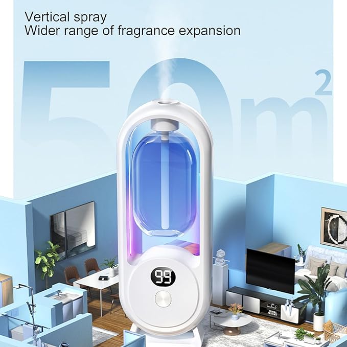 Air Freshener Automatic Spray Bathroom, Wall Mounted Essential Oil Diffuser Automatic Fragrance Dispenser Aromatherapy Diffuser with LED Display, for Bedroom Bathroom Office Hotel