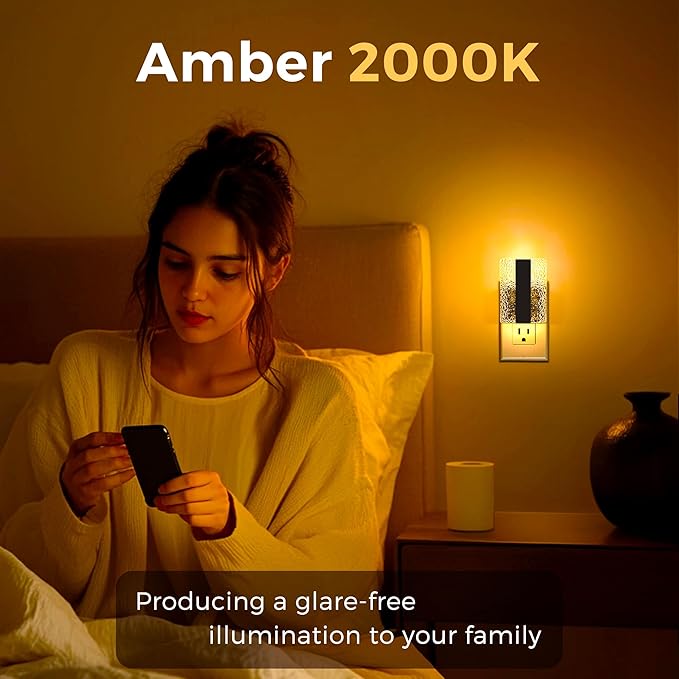 L LOHAS LED Night Lights Plug Into Wall, 2 Pack Night Light with Dusk-to-Dawn Sensor, Dimmable Decorative LED Nightlights, 0-100LM Amber Adjustable Brightness for Bathroom, Hallway, Bedroom,Stairway