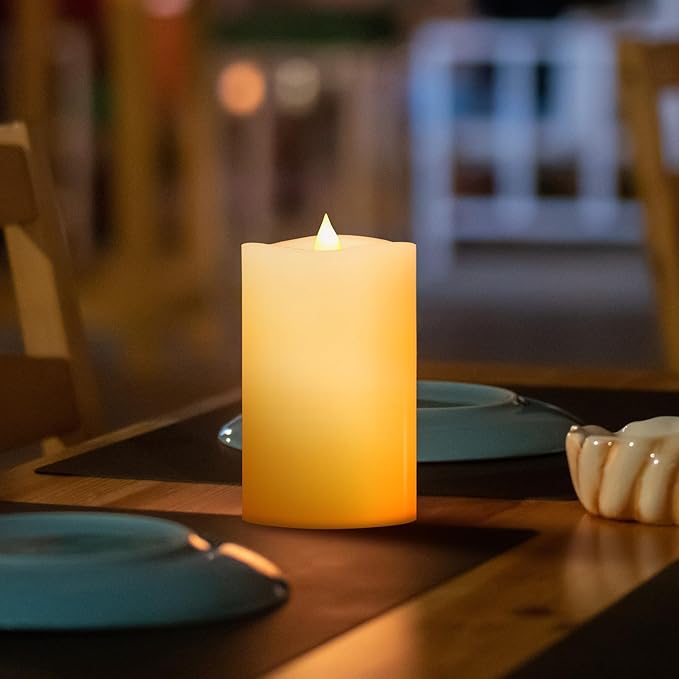 1PCS, 3 x 5 inches Flameless Candle with Remote Control, 3D Flickering Wick, Real Wax, Battery Candles,with Timer,Battery Powered Candles,for Holiday Home Decor,Ivory