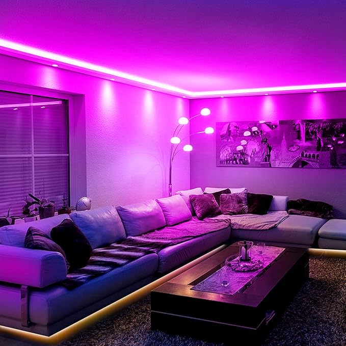 phopollo 5050 LED Strip Lights, 25ft Led Lights for Bedroom with 44 Keys IR Remote Controller and 12V Power Supply