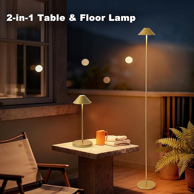 Rechargeable Floor Lamp for Indoor/Outdoor, Cordless Tall Standing Lamp with 3 Color Temps & Dimmable, IP43 Waterproof, Adjustable Height 16-59 Inch, LED Floor Lamp for Living Room, Patio(Gold)