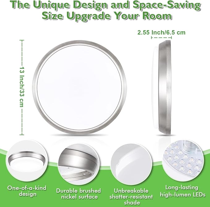 13 Inch Dimmable LED Ceiling Light Fixture, 4000 Lumens Super Bright 36W Flush Mount Ceiling Light, 2700K/3000K/4000K/5000K/6500K Adjustable Modern Ceiling Lamps for Bedroom Kitchen Bathroom, 2 Packs