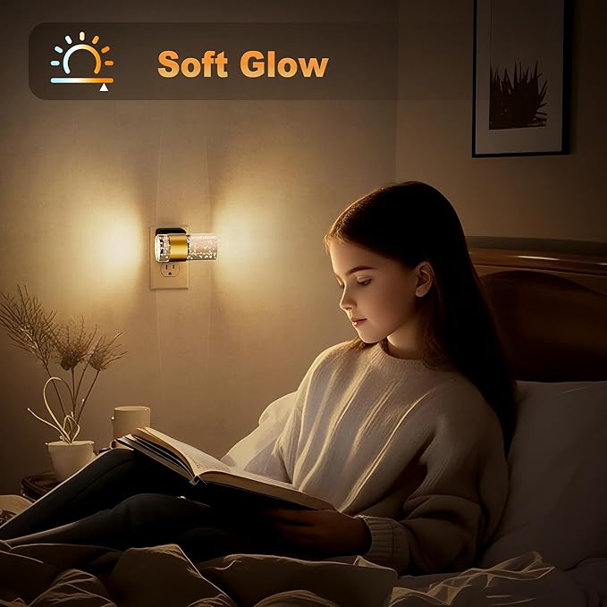 JandCase Night Lights Plug into Wall, 2 Pack 3CCT Color Changing Night Light, 10/50/100LM Adjustable Brightness Nightlight, Amber/3000K/5000K Nightlight with Dusk to Dawn Sensor for Home Decor