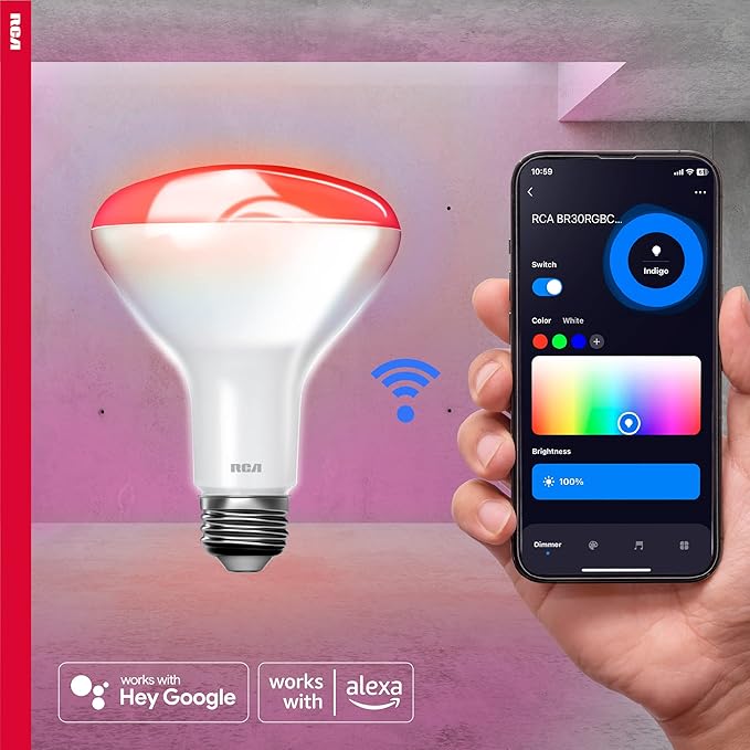 RCA WiFi LED Smart Light Bulbs 2-Pack, BR30 Indoor Flood Light 9W 60W Equivalent, Alexa Devices Compatible, Google Home, Dimmable Tunable White & Color Changing Lightbulb, 720 Lumens E26