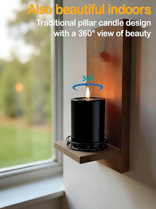 3"x4" Outdoor Waterproof Flameless Candles with Remote and Timers, LED Candles, Battery Operated Candles, Electric Fake Pillar Candles for Patio, Porch, and Lanterns Decor (Black, Plastic)