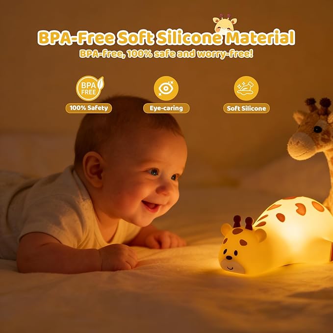 Lying Giraffe Silicone Night Light 3 Levels Dimmable Bedside Touch Lamp Rechargeable LED Bedside Lamp with 30 Minutes Timer & Tap Control Funny Gifts for Room Decoration Living Room Decor