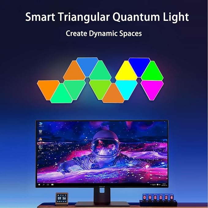 LED Triangle Wall Lights 12-Pack, WiFi App/Voice Control with Music Sync, 16M Colors RGB Gaming Room Decor for Bedroom, Party, Streaming Background