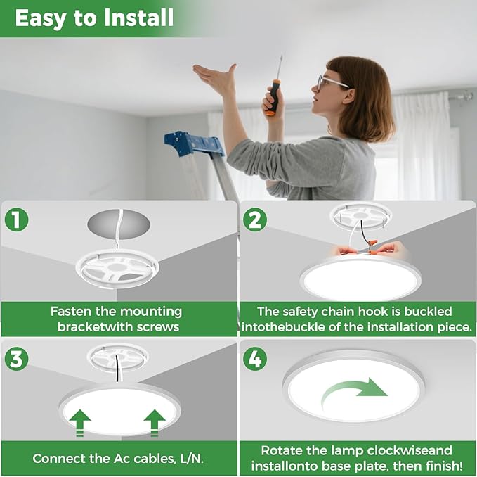 zemty 1Pack White LED Flush Mount Ceiling Lights, 19Inch 36W Dimmable 5 Color Temp (3000K-6500K), Large Bright Light Fixture for Bedroom Living Room Dining Room Office