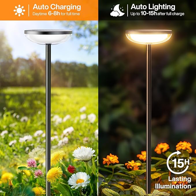 Tall Solar Pathway Lights Outdoor, 2 Pack Solar Garden Lights Outdoor Waterproof Bright Up to 15Hrs, Round Garden Light for Yard Flower Bed Patio Path Walkway Driveway Outside Decor