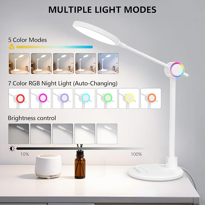 LED Desk Lamp for Home Office, 800LM Bright Full Spectrum Table Lamps, Eye-Care Dimmable Office Lamp, Touch Control Computer Light for Reading,Dorm Study,12W