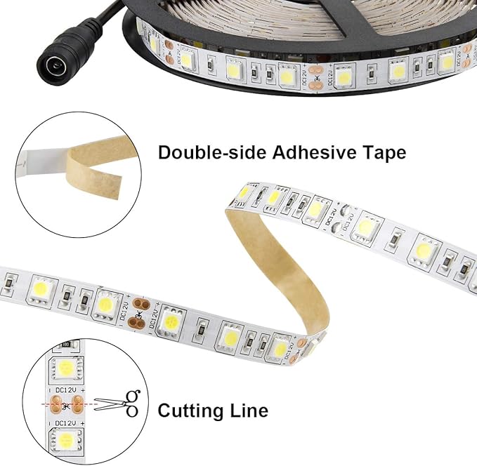 SUPERNIGHT LED Light Strip White, 6000K Daylight White Lights 16.4 Ft 300leds 60leds/m 5050 SMD Flexible Waterproof Tape for Boats, Bathroom, Mirror, Ceiling