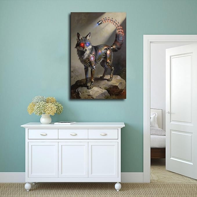Framed Steampunk Fantasy Wall Art for Modern Living Room TV Wall Futuristic Industrial Style Decor Statement Artwork 20x30inch(50x75cm)